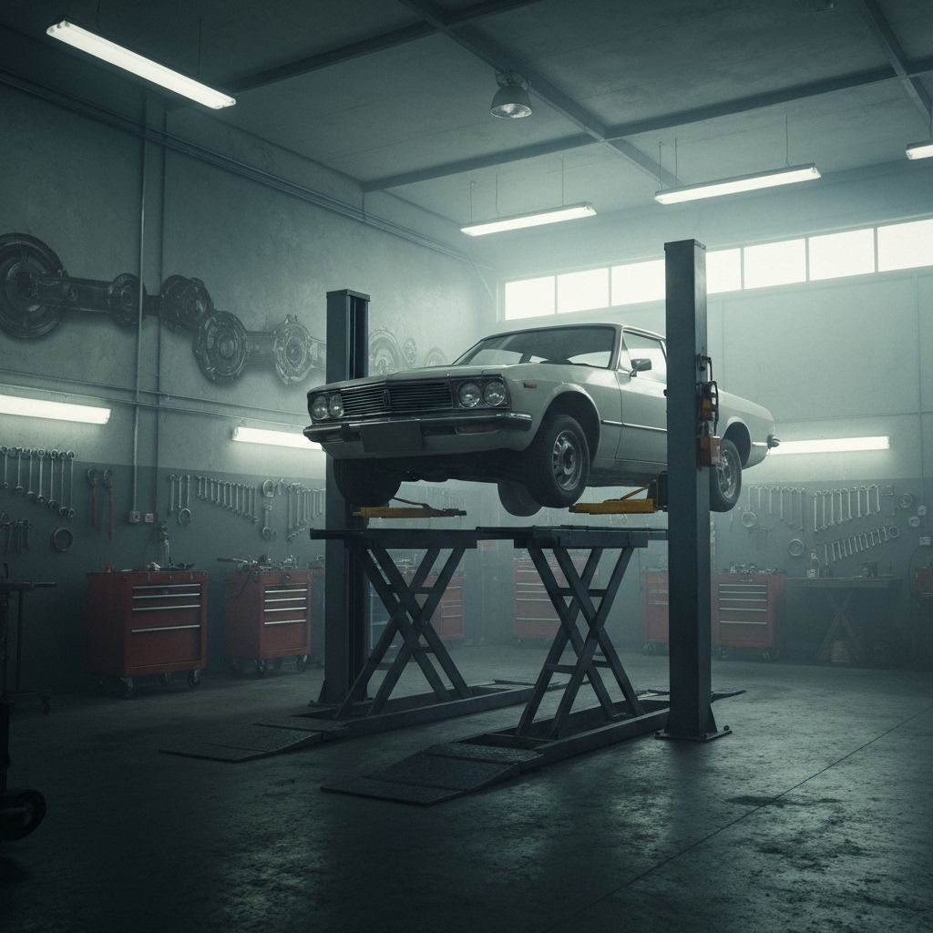 Auto repair garage interior with car lift